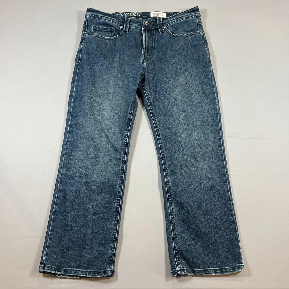 T.K. Axel Slim Bootcut Jeans Mens 34x30 Blue Denim Stretch Medium Wash Zip Fly